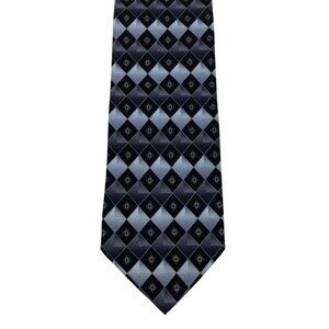 Chas Reed & Co Black & Gray Squares 100% Silk Mens Tie Necktie